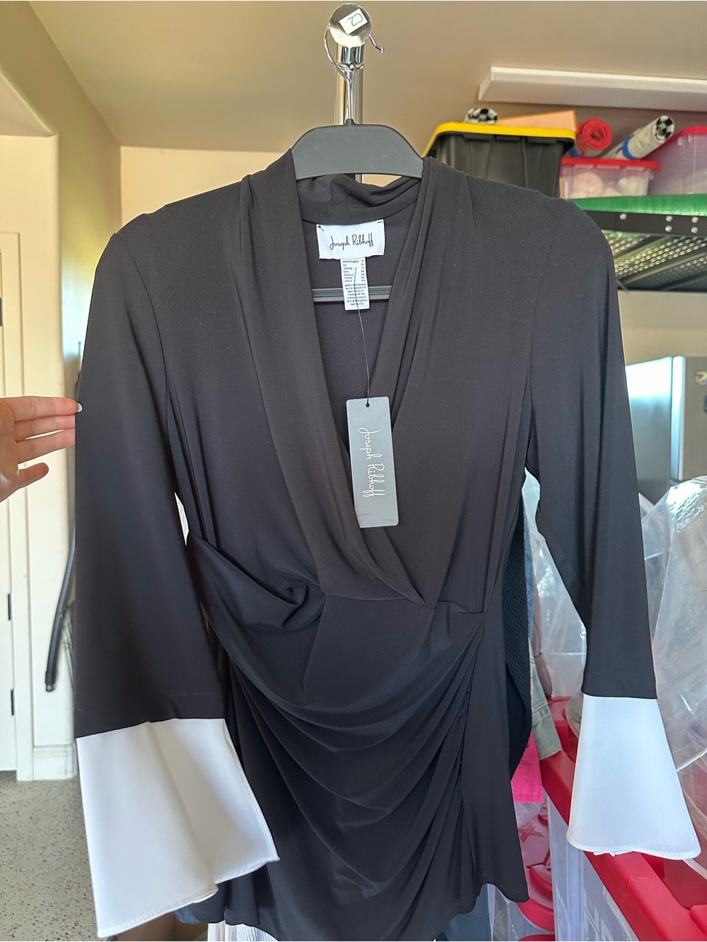 Joseph Ribkoff Black Draped V-Neck Top